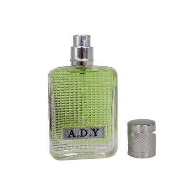 empty bottle of imported perfume recycled glass bottles black blue red pink green cap plastic and metal roll frog