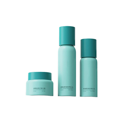 Custom opaque green skincare containers PETG Round shoulder airless pump bottles